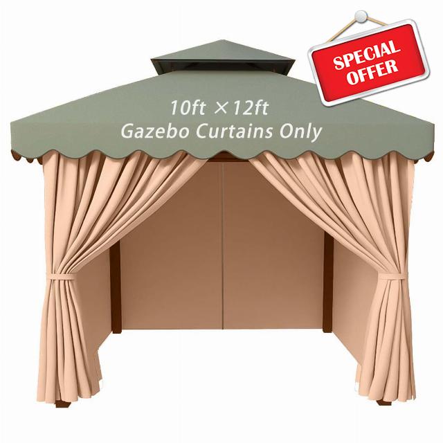 PLULON 10' x 12' Gazebo Curtains Outdoor Waterproof 4-Panels Universal Replacement Privacy Curtain Sidewalls with Zipper for Patio Yard Garden (Curtain Only)