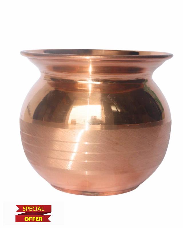 Shilppam Tamba Lota I Copper Kalash for Pooja Puja Rituals I Pot Utensil Drinkware Decoration Purpose for Temple Home Office Pure Copper Vessel/Size- Medium