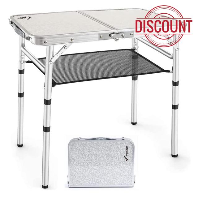 YYGDOBS Portable Folding Table 24"x16" - Aluminum Small Picnic Camping Table Lightweight Side Table for Indoor Outdoor Garden Van Truck RV(3 Adjustable Heights 10"/19"/24")