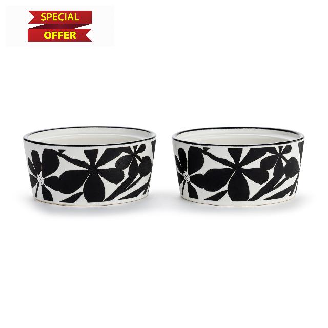 DEMDACO Bold Floral Contrasting Pattern Trendy Statement Black and White 8 Ounce Stoneware Ramekins