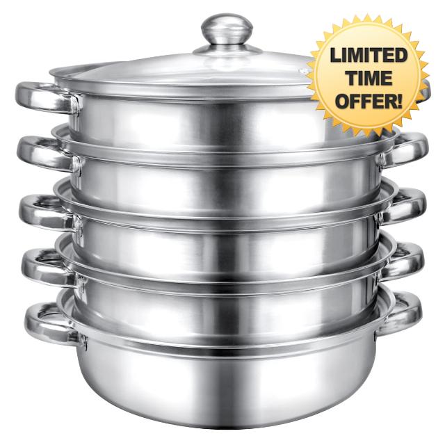 LNQ LUNIQI 5 Steamer Pans Tier Premium Stainless Steel Steamer Set Cookware Pot