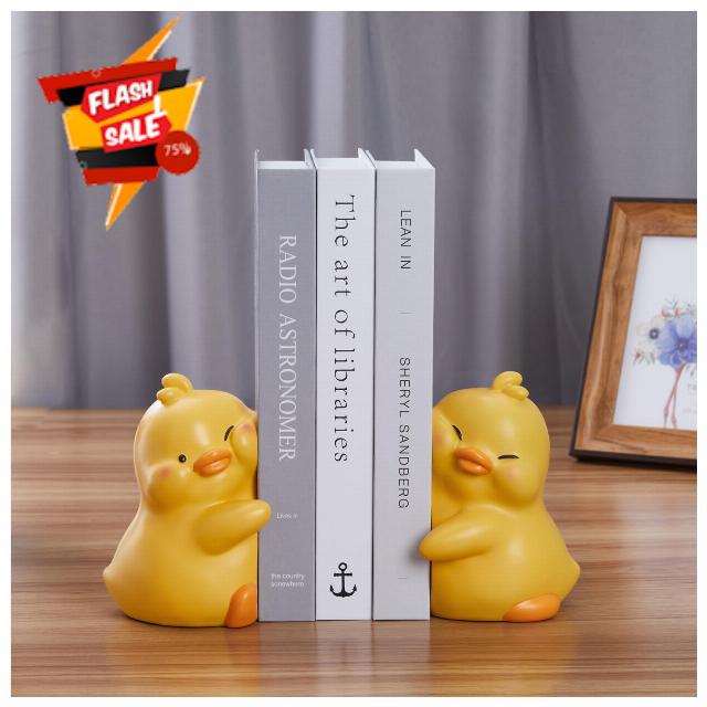 Adorable Decorative Bookends for Kids - Unique Duck Book Holders Decor for Home Office Desk Bookshelf