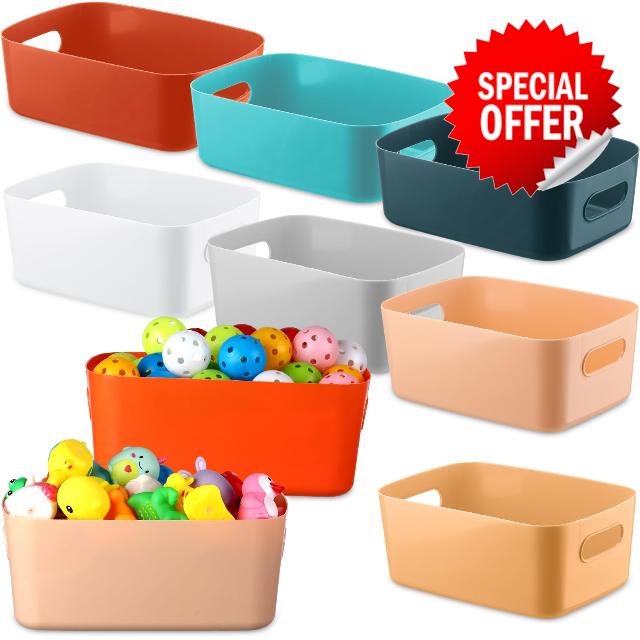 Seajan 14 Pcs Colorful Plastic Storage Bins with Handle Stackable Baskets Desktop Storage Box Cubby Bins Storage Basket Cubby Containers for Cabinet Shelf Kitchen Bedroom Bathroom and Office