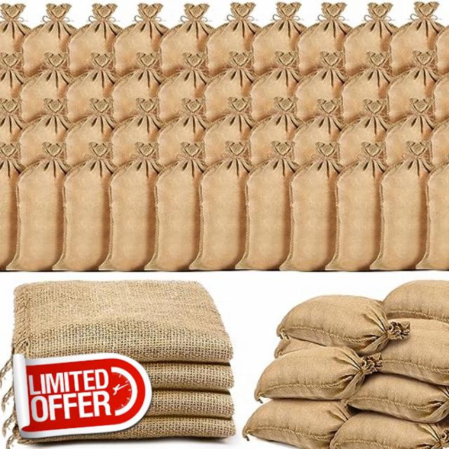 Fabbay 50 Pack Burlap Bag 14'' x 26'' Heavy Duty Empty Sandbag Brown Large Gunny Bags Bulk Large Burlap Sack Potato Sack Race Bags for Flooding Flood Water Barrier Tent Sandbag Store Bags