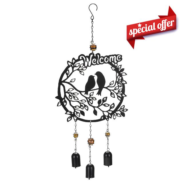Lifoberstar Wind Chimes for Outside Bird on Tree Welcome Metal Wall Art Decor with Three Bells for House Garden Yard Door Patio Warmhouseing Wind Chime Gifts