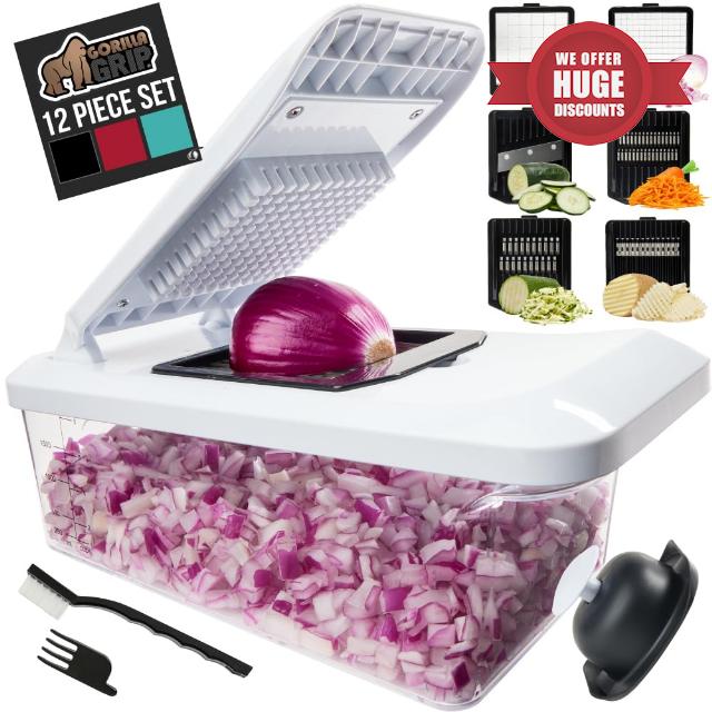Gorilla Grip 12 Piece Heavy Duty Multifunctional Manual Vegetable Chopper Tool