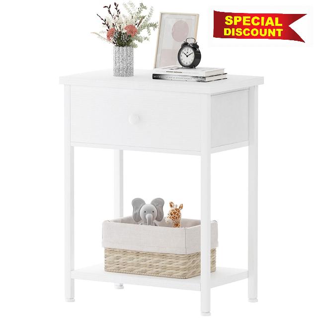 KAI-ROAD White Nightstand with Drawer