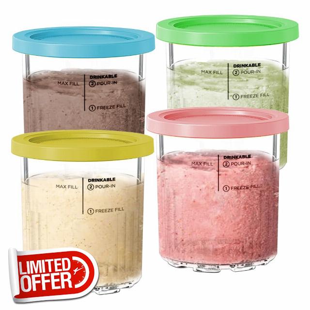 NANOBABY Pint Containers and Lids Replacement for Creamy Deluxe 11-in-1 Ice Cream Makers