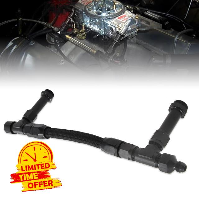 LVOUP 4150 Carburetor Fuel Line Kit 8AN Dual Feed Fuel Line to 7/8" Braided Dual Inlet Fuel Line Kit for Holley Black