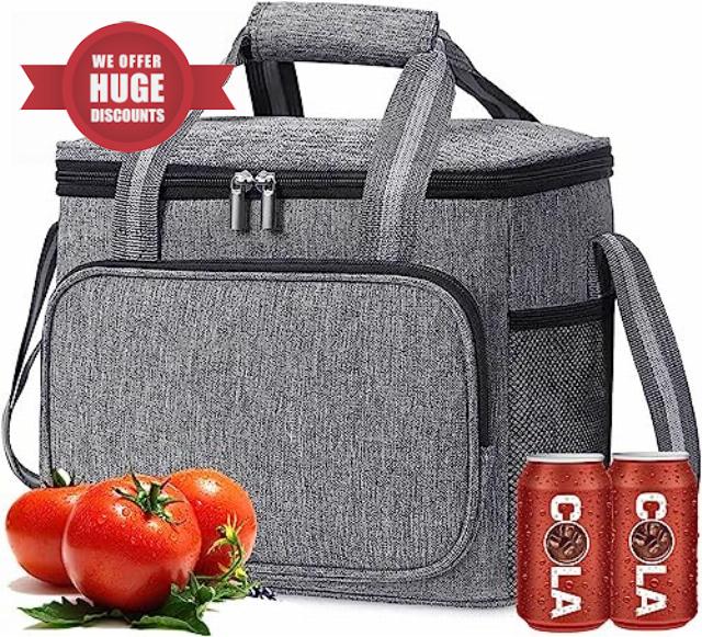 Ozzwolle Insulated Bag for 24Can (15L) Reusable Thermal Bag Leakproof Freezable Cooler Bag Organizer with Adjustable Shoulder Strap for Women Men Office Work Picnic Hiking Beach
