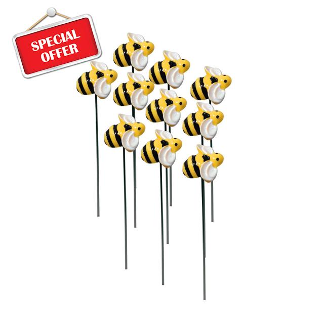 10Pcs Bee Garden Stakes Decor Metal Yard Art Ornaments Front Yard Art Stick Floral Picks Spring Summer Resin Bumble Bees Garden Stakes Outdoor Lawn Pathway Patio Plant Pot