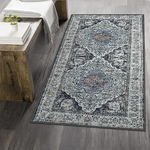 Washable Bohemian 2x4.3 Entryway Runner Rug Low-Pile Slip Resistant Kitchen Rug Runners Light Grey