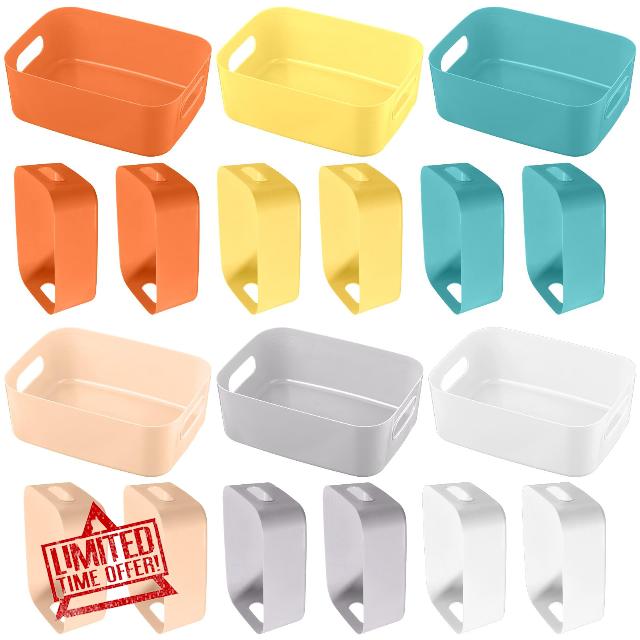Uiifan 18 Pieces Plastic Storage Bins for Shelves Small Pantry Baskets Multiple Colors Plastic Storage Basket Containers Bathroom Baskets for Organizing Organizer with Handles for Kitchen Toy