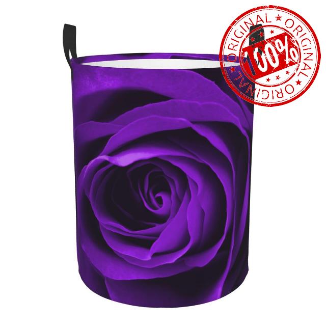 Large Laundry Hamper Purple Rose Collapsible Round Storage Basket Water Resistant Nursery Organizer Bin with Handles Home Organizer for Clothes