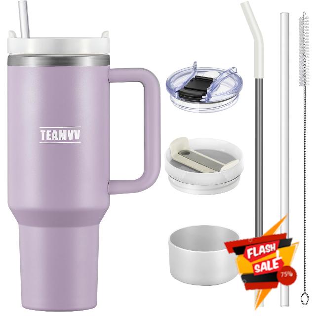 TEAMVV 40 oz Tumbler with Handle and Straw Lid
