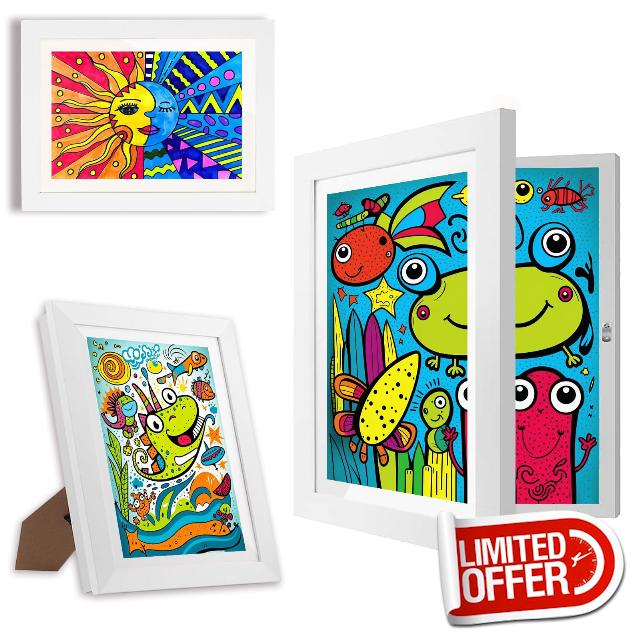 NXN-HOME 2 PCS 10x12.5 Kids Artwork Picture Frame in White- Displays 8.5x11 With Mat and 10x12.5 Without Mat - Composite Wood with Shatter Resistant Glass - Horizontal and Vertical Formats