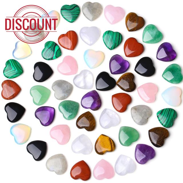 DUQGUHO 50 Pcs Heart Crystals Bulk Worry Stones Gemstones Love Heart Shaped Set Palm Pocket Crystal Chakra Stone Wholesale Gifts for Women