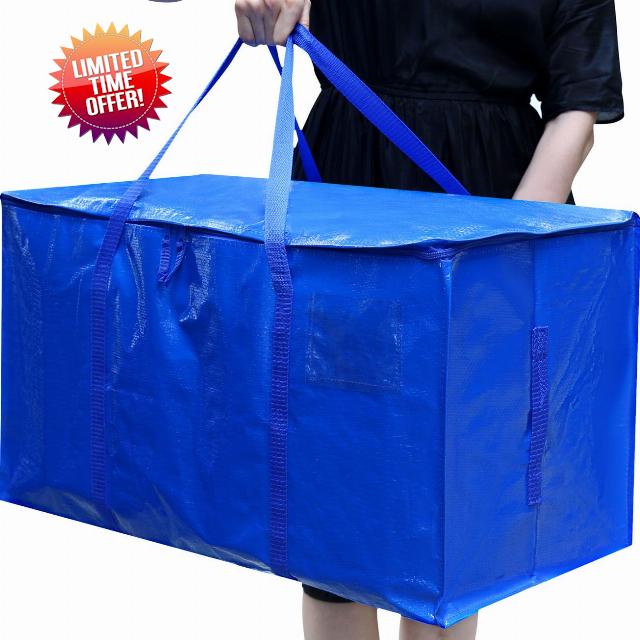 6 Pack blue Extra Large Moving Bags with Zippers & Carrying Handles