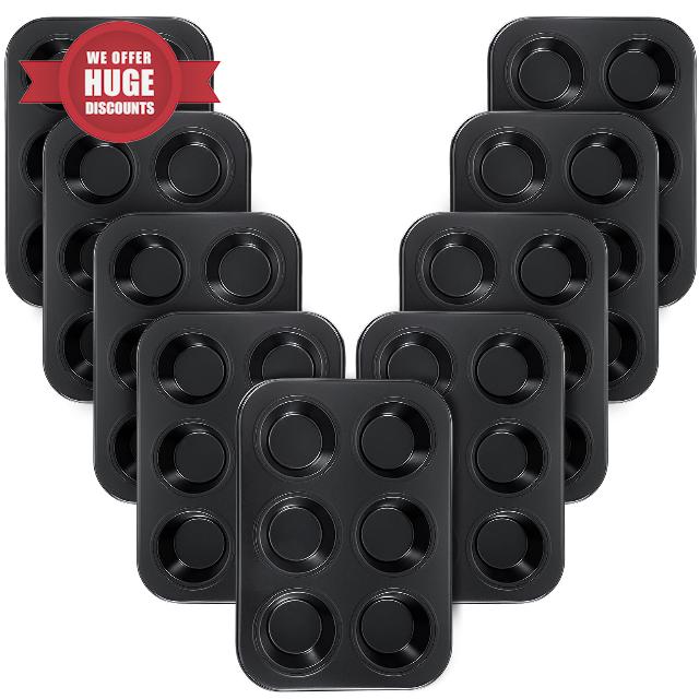 Gejoy 9 Pieces Muffin Pan 6 Cup Nonstick Cupcake Tin Carbon Steel Cupcake Pan Kitchen Baking Dishwasher Safe Homemade Muffins Cup Cake Tray