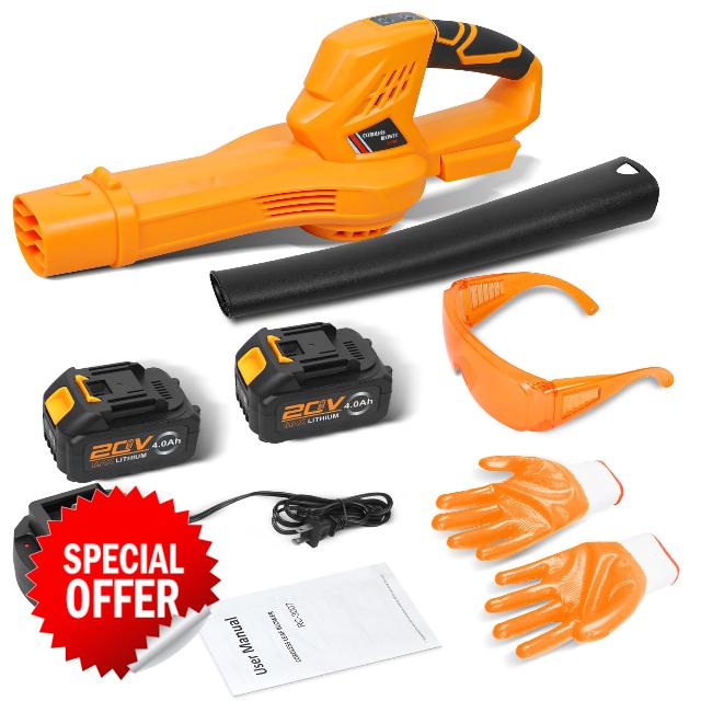 Cordless Leaf Blower - 20V Leaf Blower Cordless with 2 Batteries & Charger
