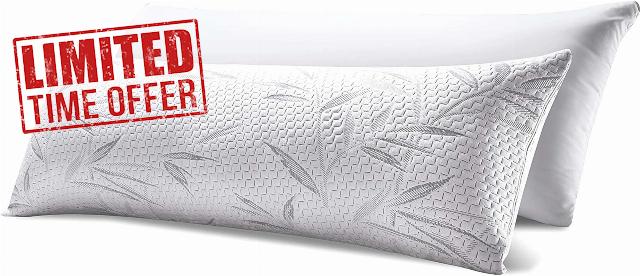 WhatsBedding Bamboo Body Pillow for Adults - Cooling Removable Zippered Cover Breathable Bed Body Pillow Long Pillow for Side Sleeper - 1 Pillow Insert+1 Pillow Cover - White - 20x54 inch