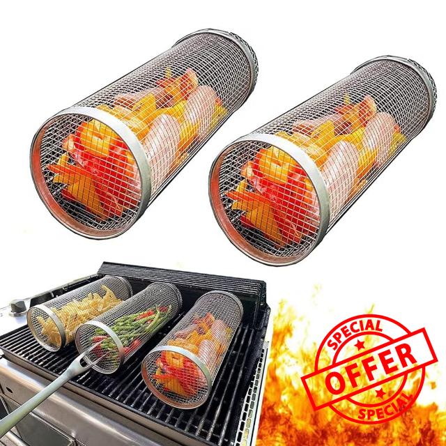Grill Basket 2PCS Rolling Grilling Baskets For Outdoor Grilling