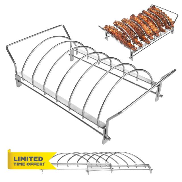 Sunmei BBQ Rib Rack for Smoking - 8 Slots Stainless Steel Rib Racks for Grilling