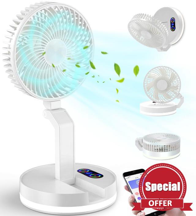 NESOVI Rechargeable Kitchen Toilet Fan: 180° Foldable Silent Fan with App Control | Portable Battery Table Fan with 3 Speeds Light