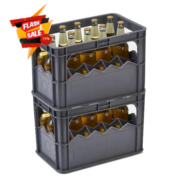 Beer Crate for 15 Bottles – Plastic Caddy Storage Box with Cells Divider – Cans Holder carrier Pack of 2 YOULIOULI
