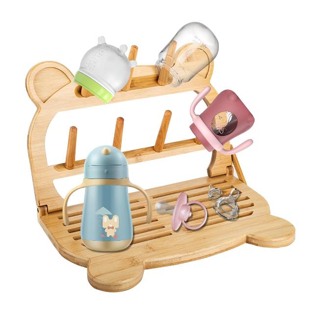 Eurppy Bamboo Baby Bottle Drying Rack