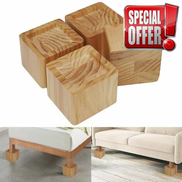 FONDDI 3 Inch Bed Risers Heavy Duty Maple Wood Color 4PCS