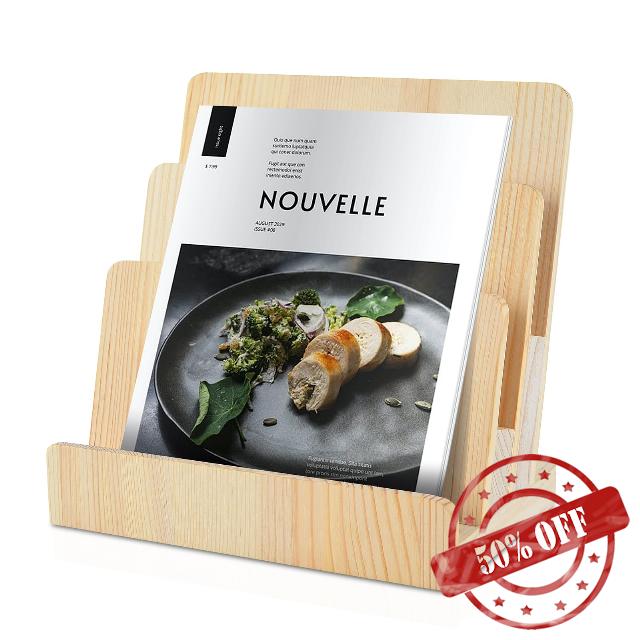DOSTATNI 3 Tier Pine Wood Brochure Holder 8.5 x 11 Literature Organizer Magazine Stand Pamphlet Holder Flyer Holder Magazine Rack Greeting Card Display Stand for Desk Pamphlet Magazine Booklets Menu