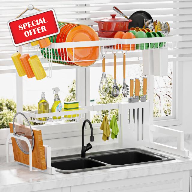 Sakugi Over The Sink Dish Drying Rack - Multifunctional 2-Tier Dish Drying Rack