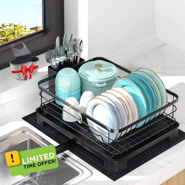 Dish Drying Rack - Large Dish Rack for Kitchen Counter With Dish Drying Mat