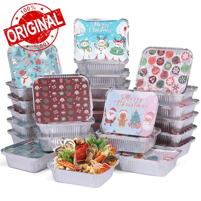 sengcou 50 Pack Aluminum Pans with Christmas Lids Aluminum Food Containers Storage for Baking Roasting Meal Prep Christmas Party Holidays BBQ