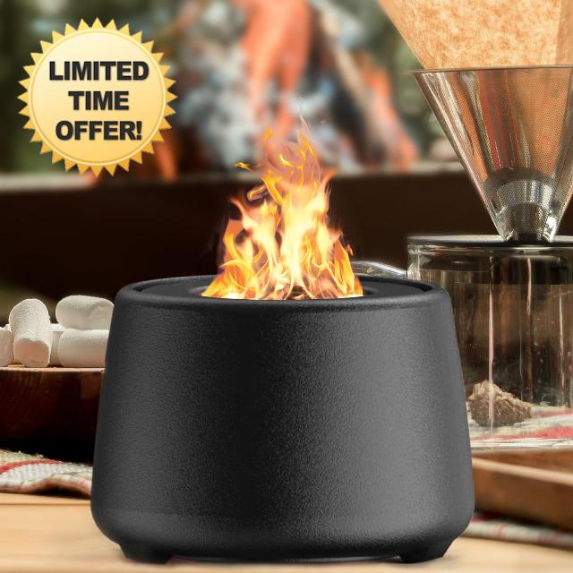 Tabletop Fire Pit Bowl Mini: Table Top Rubbing Alcohol Personal Smores Fireplace Long Burning Smokeless Flame Portable Ceramic Firepit Marshmallow Maker for Indoor Outdoor Patio