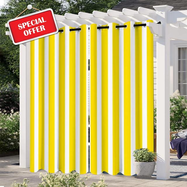 Cozomiz Set of 2 Panels Waterproof Outdoor Curtains Stripe Patio Shade Sun Blocking Grommet Curtains for Patio