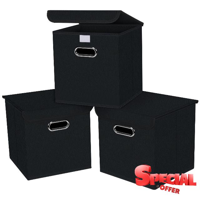 HEAYEEG Black Collapsible Cube Storage Bins with Lids