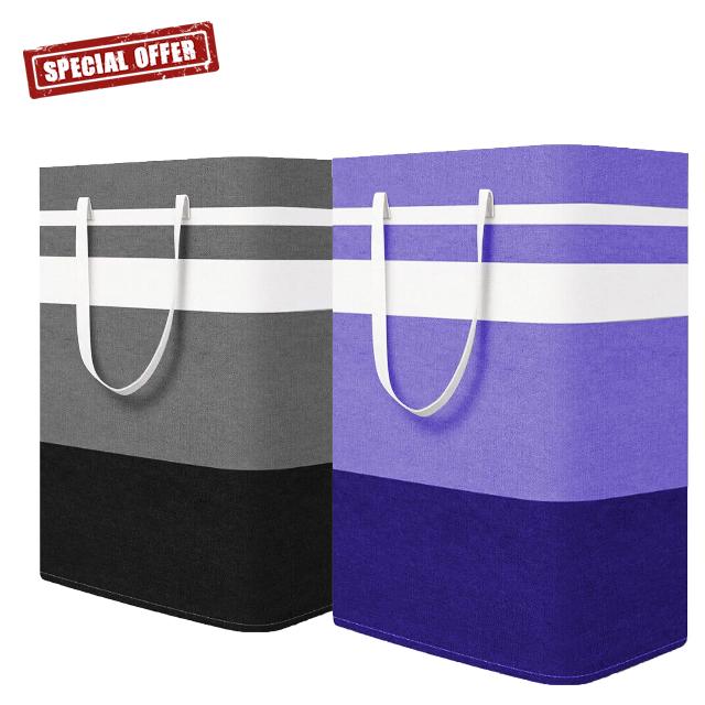 Kewjug 2-Pack Large Laundry Hamper Laundry Basket,Freestanding Waterproof Collapsible Laundry Baskets for Clothes Organizer in Laundry Room Bedroom Bathroom 80L (Black&Purple)