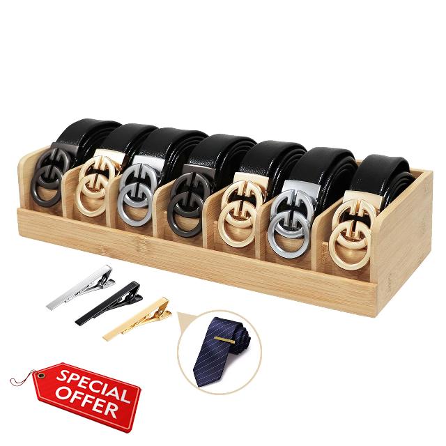 Belt Organizer - Belt Rack Bamboo Belt Holder for Closet & Drawer