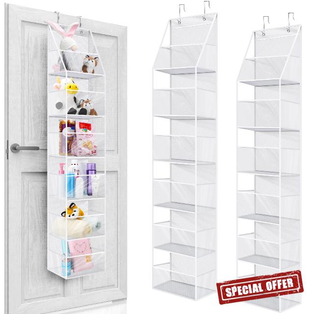 Berlune 2 Pcs 6-Shelf Over The Door Organizer with Clear Pocket Over The Door Hanging Pantry Organizer Nursery Shelves Wall Mount Hanging Organizer for Nursery Bathroom Sundries Closet Bedroom Toys
