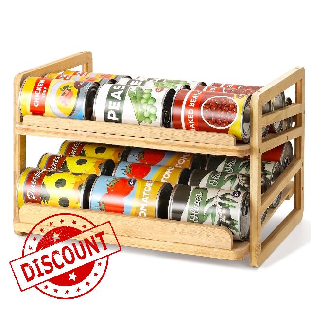 Yumkfoi Rolling Bamboo Can Organizer Rack