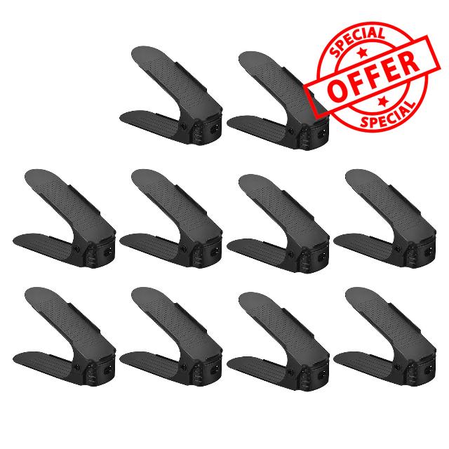 MECCANIXITY Shoe Slots Organizer 255x95x200mm Adjustable Double Layer Space Saving Shoe Rack Organizer for Closet (Black