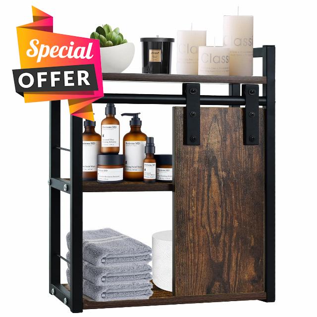 CTOHN 3-Tier Bathroom Wall Shelves with Sliding Barn Door