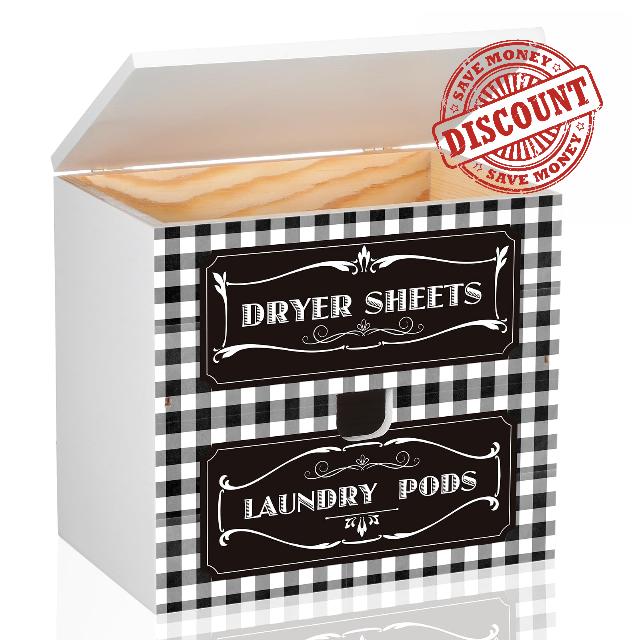 Geetery Farmhouse Dryer Sheet Holder with Drawer and Lid Wood Dryer Sheet Dispenser Rustic Wooden Laundry Room Organization Dryer Sheet Container Laundry Pod Dispenser for Fabric Sheet Laundry Pods