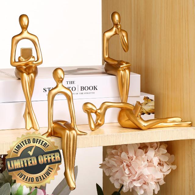CYYKDA Bookshelf Decor Gold Thinker Statue Figurines Set of 4-Decorate Your Home