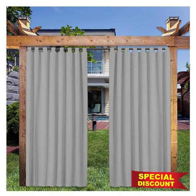 GIOBEL Outdoor Curtains Waterproof Home Cabana Solid Indoor Outdoor Light Filtering Blackout Thermal Insulated Outdoor Curtains Hook-and-Loop Tab Top Curtain Panel