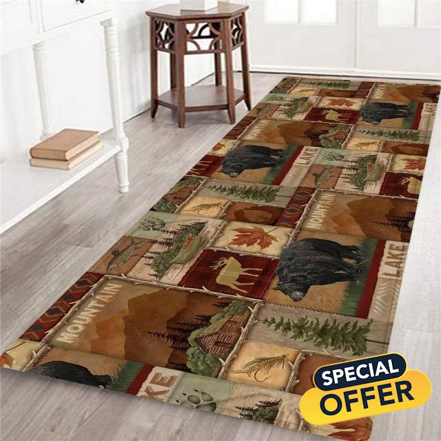 Rustic Cabin Wildlife Long Runner Rug for Hallway