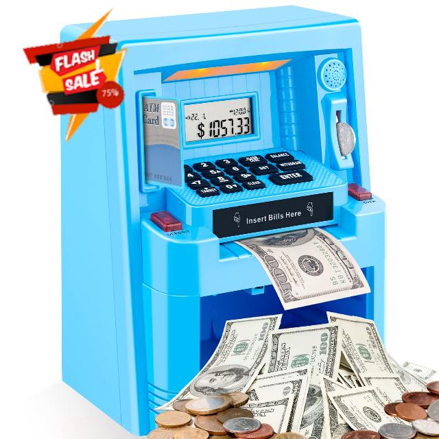Qiekaka ATM Piggy Bank for Real Money for Adults and Kids Safe Bank Mini ATM Machine Piggy Bank for Boys and Girls Gift Ideas