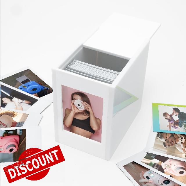Acrylic Instax Mini Polaroid Frame and Photo Storage Box - Rustic Wedding Guest Book Alternative for Reception and Registry; Decorative Album with 2x3 Picture Frame for Photos and Sliding Lid; Archival Organizer & Container